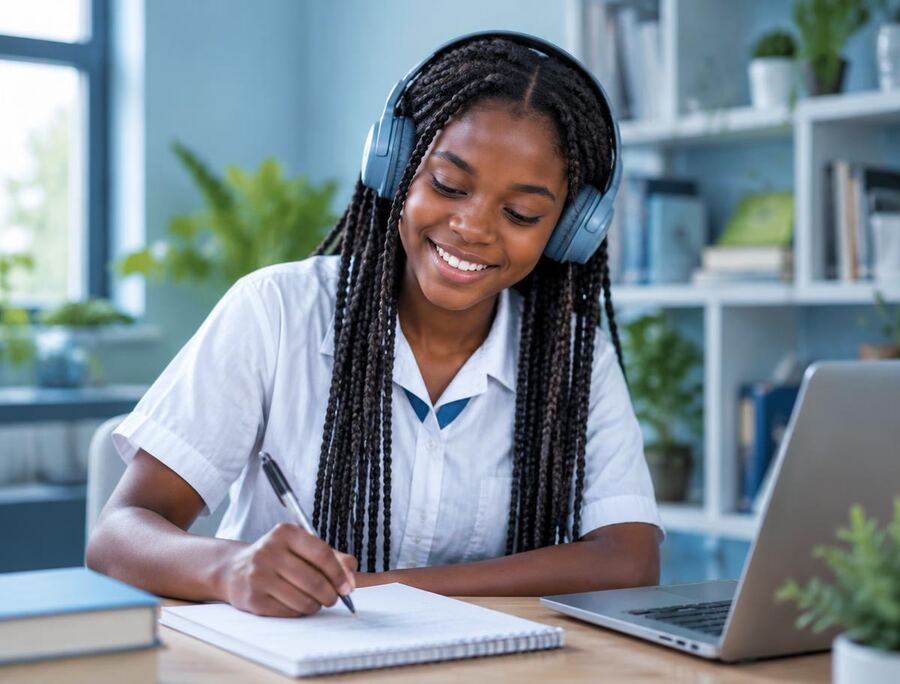 Élève étudiant sur un ordinateur